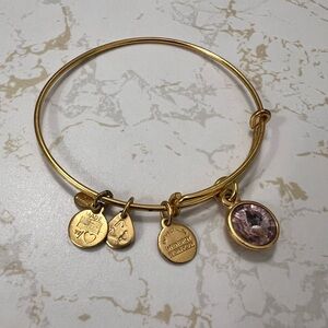 Alex and Ani Gold Bangle Bracelet with Pink Charm